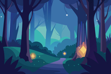 Fototapeta premium Enchanted Magical Woodland Forest with Soft Glowing Light 4K Background Vector Illustration Background