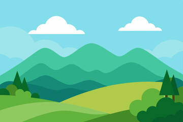 Fototapeta premium Simple Flat Design Nature Landscape Background with Rolling Hills Vector Illustration Background