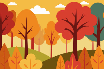 Vibrant Autumn Leaves in Colorful Forest 4K Wallpaper Vector Illustration Background
