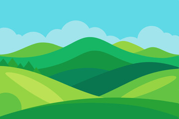 Picturesque Rolling Green Hills Landscape Scenic Background Vector Illustration Background