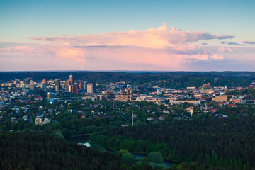 View of Vilnius and steam from the Belarusian nuclear power plant