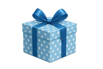 Obraz premium Gift box with blue ribbon and white polka dots on transparent background, perfect for celebrations and special occasions