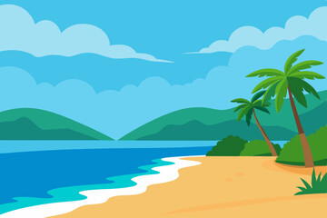 Obraz premium Stunning Tropical Ocean View with Pristine Sandy Shoreline Vector Illustration Background