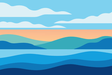 Creative Artistic Sea View Seascape Wallpaper in Watercolor Style Vector Illustration Background