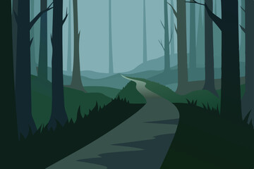 Obraz premium Mysterious Misty Forest Trail Leading Deeper in Ultra HD Vector Illustration Background
