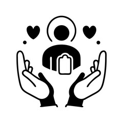 Obraz premium Illustration of hands holding person with hearts symbol for care and support concept
