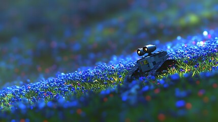 Robot in Blue Flower Field.
