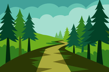 Fototapeta premium Immersive Realistic Forest Trail Nature Scene Wallpaper Vector Illustration Background
