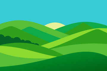 Expansive Rolling Green Hills Landscape in Ultra HD Vector Illustration Background
