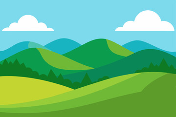 Fototapeta premium Picturesque Rolling Green Hills Landscape Scenic Background Vector Illustration Background