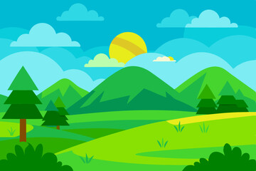 Lush Vibrant Green Outdoor Nature Scene Background Vector Illustration Background