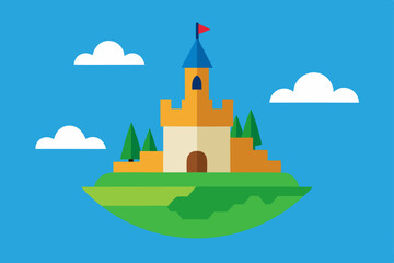 Naklejka premium Fantasy AI Generated Island with Majestic Castle and Ocean View Vector Illustration Background