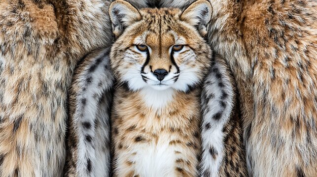Serval Cat Family Winter Closeup.