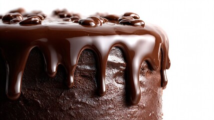 Decadent Stream of Rich Chocolate Dripping Down the Side - Tempting Dessert Indulgence