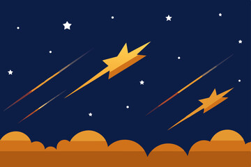 Spectacular Shooting Stars Display Over Horizon 4K Vector Illustration Background