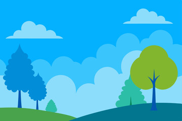 Soft Blue Sky with Lush Green Trees Background Vector Illustration Background