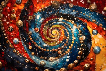 A cosmic spiral galaxy with planets and stars