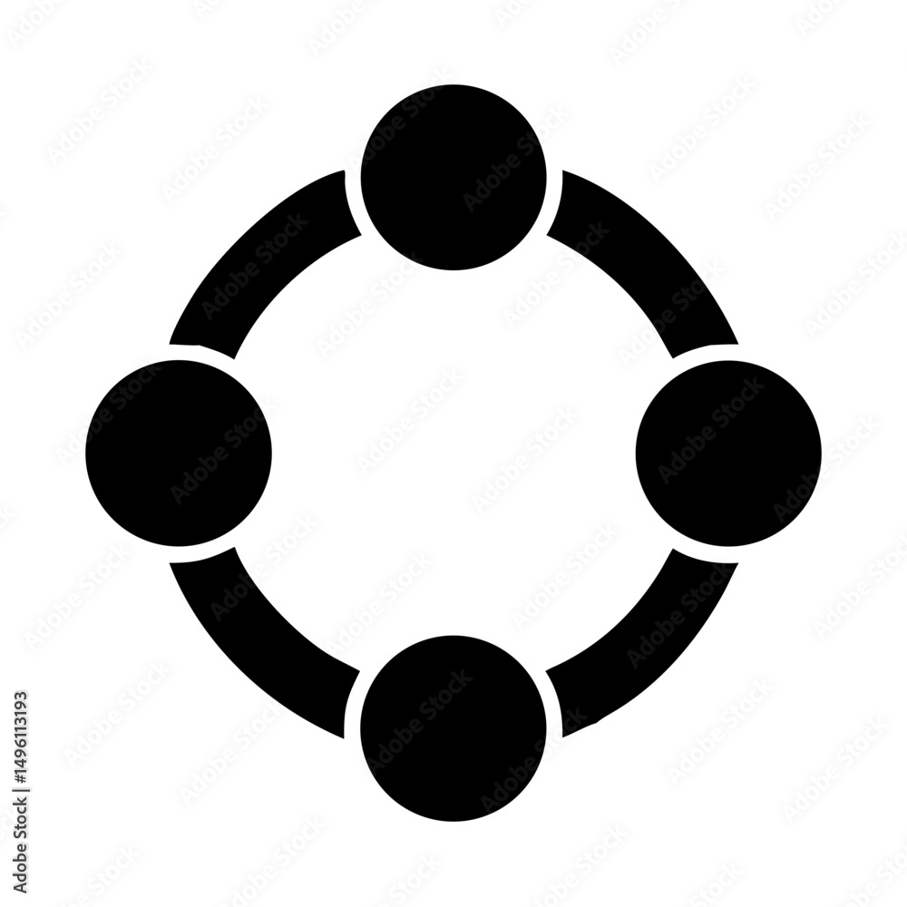 Poster circular diagram with four connected nodes for network graph collaboration and teamwork design