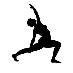 Yoga pose silhouette of woman in warrior one position for fitness and wellness practice art