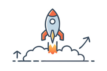 Startup Launch Rocket Icon, Business Growth, Innovation