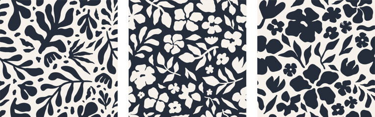 Abstract floral seamless pattern set in black and white. Soft abstract flower pattern in a modern seamless format. Use for bedding, curtains, wallpaper, and paper design. Vector illustration