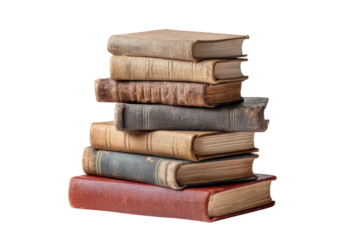 PNG Stack of vintage books with aged textures and leather bindings
