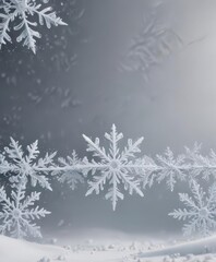 Elegant snowflake border, large & small flakes on snowy backdrop ,  delicate,  border design