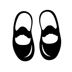 Black and white vector graphic of baby shoes mary jane style footwear for toddler fashion design