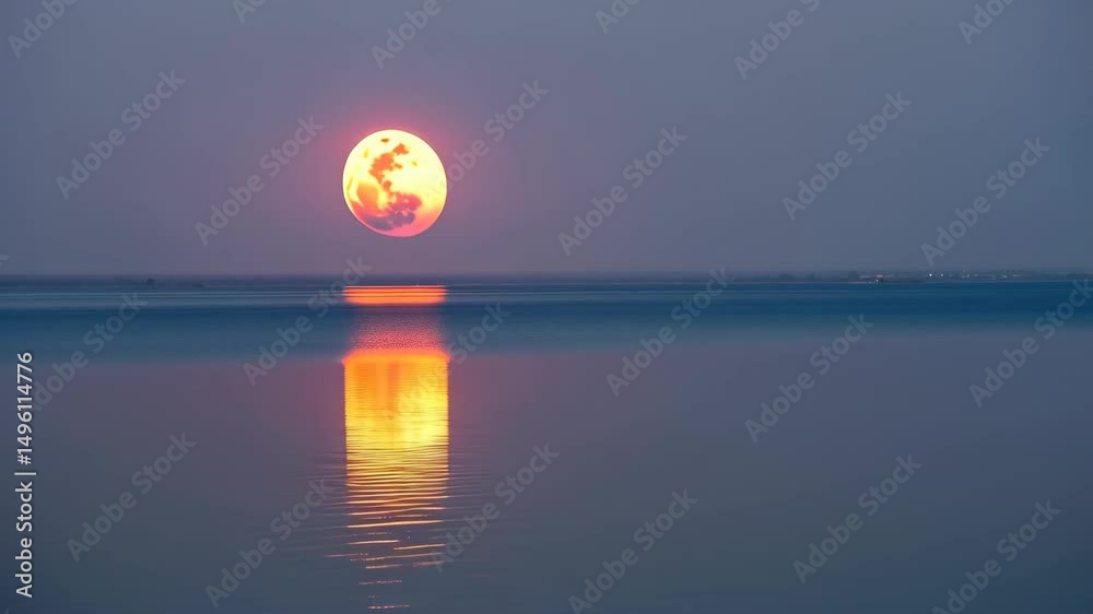 Canvas Prints full moon rising over serene water with reflection and beautiful sky colors during evening twilight 