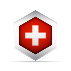 Obraz premium Switzerland Flag in Hexagon Shape – 3D-Style Vector Icon with White Cross