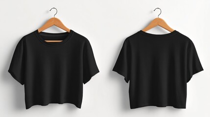 Professional Black Cropped T-Shirt Mockup Back and Front View - Versatile Apparel Display