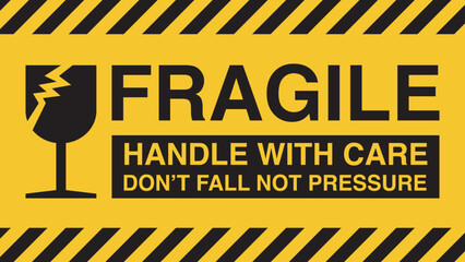 Fragile Handle With Care Label &ndash; Shipping and Cargo Warning Sticker Design Vector for Boxes and Packaging. Vector.