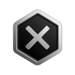Obraz premium 3D silver icon with a black crossed-out X on a white background, png, transparent
