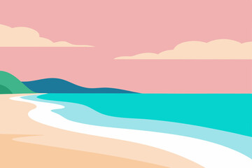 flat beach scene with pastel colors 4k vector illustration background