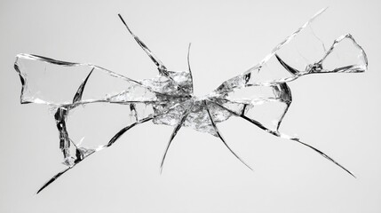 Cracked glass on white background for design projects and concepts