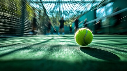 Tennis ball in motion on court