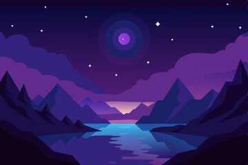 silent valley under galaxy sky UHD vector illustration background