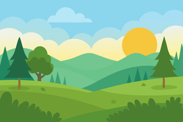 Fototapeta premium peaceful dream meadow in morning light vector illustration background