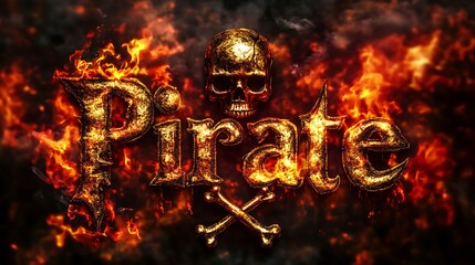 Fiery, textured gold pirate word art.