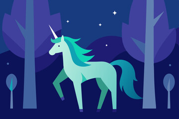 Naklejka premium stylized unicorn in glowing forest vector illustration background