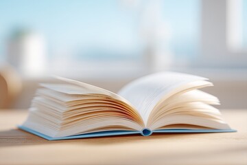 Fototapeta premium close-up of open textbook on classroom desk minimalistic composition with ample copy space for text
