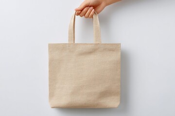 close-up of hands holding reusable fabric bag