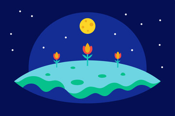 Naklejka premium The moon's garden beneath the waves lunar aquatic beauty vector illustration background