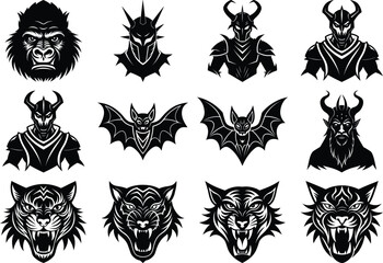 Tribal Human Face Vector Silhouette Set – Dark and Angry Warrior Mask Bundle