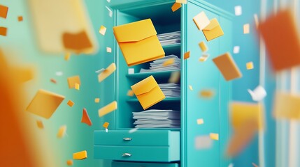 Creative icons escaping filing drawer