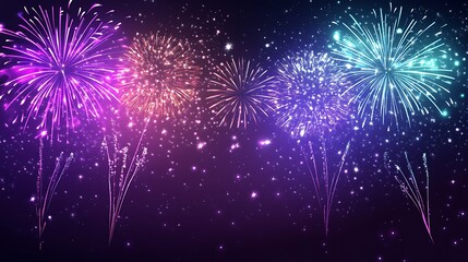 Colorful fireworks burst against a dark night sky.