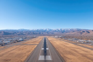 drone-shot aerial view over expansive airport runway showcasing organized plane traffic patterns