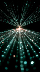 Obraz premium Green light waves spiral into an electric tunnel, glowing on a black or white background—symbolizing vitality, speed, digital energy, growth, and the futuristic force of motion. 