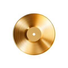 Shiny golden vinyl record with circular grooves and glossy finish reflecting light elegantly
