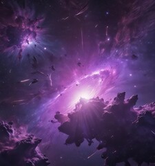 Purple cosmic backdrop  Star clusters and nebulae shine brightly  , background, evolution